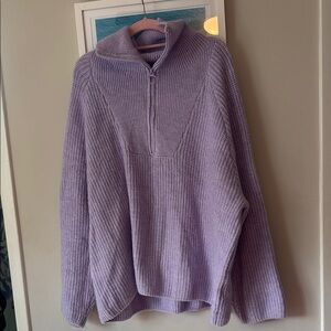 H&M Oversized Purple Knit Zip Up Sweater